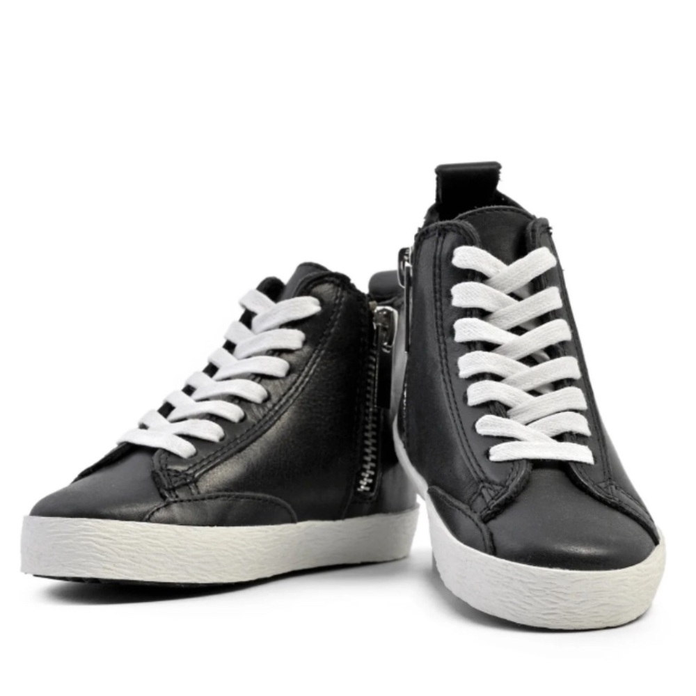 Piper Finn High-Top Sneakers. Black. Zip -Up Sides w/Laces. Leather. Size 5. EUC